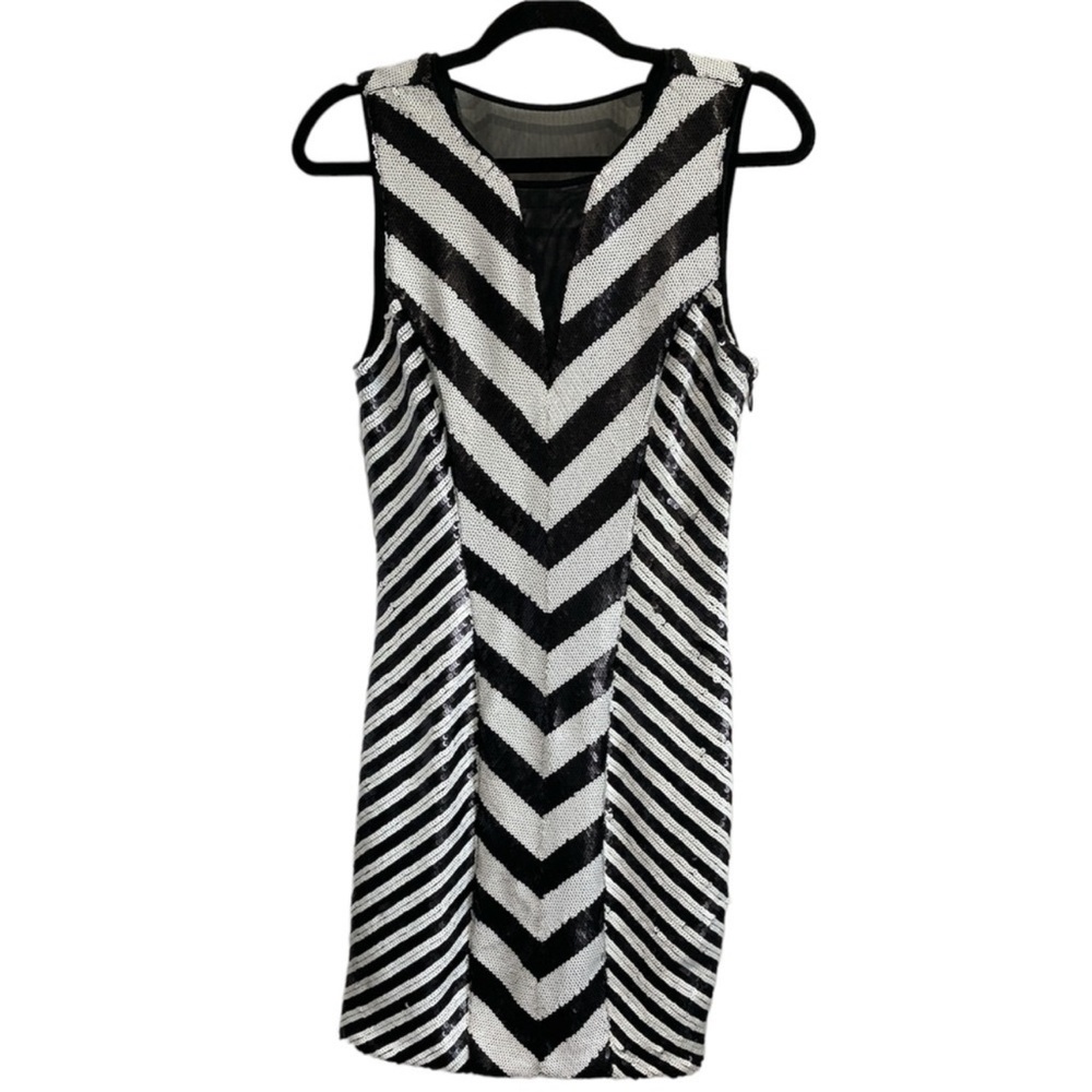 Bebe Sequined Evening Dress Black & White